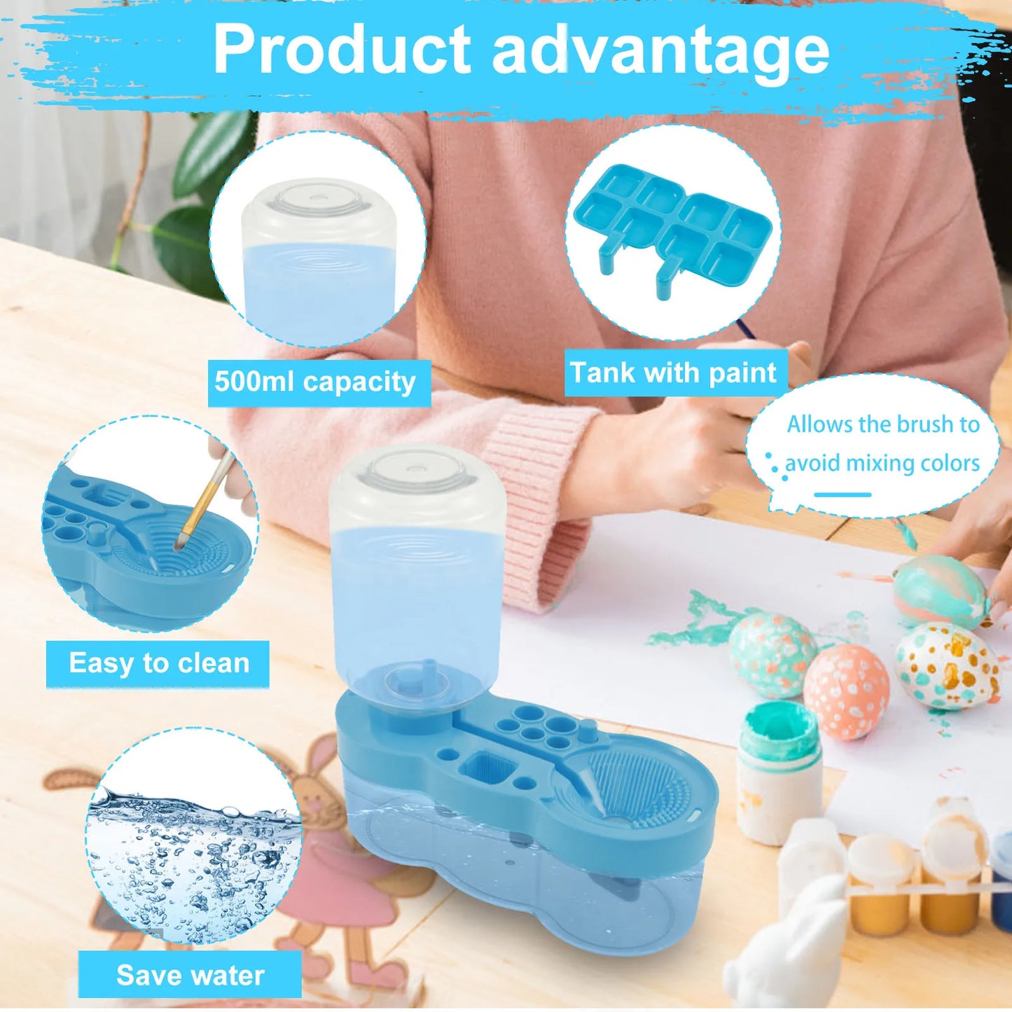 Paint Brush Washer with Drain Button Automatic Water Circulation Watercolor Pen Clean Bucket Art Painting Brush Cleaning Tool