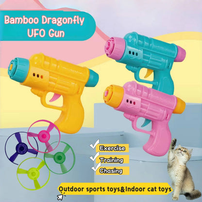 Flying Bamboo Dragonfly Flying Saucer Gun Flying Disc Outdoor Toy Colorful Flying Propellers Toy Set Gift toys for kids and cats
