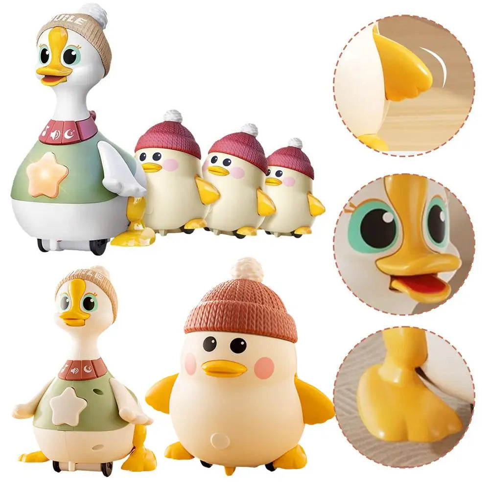 y Cartoon Swing Duck Toy Press Vehicles Glide Animal Inertia Pull Back Cars Electric Swing Duck with Baby Goose Dancing Toys