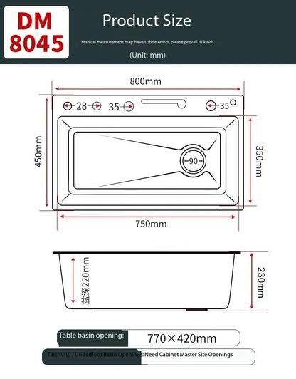5.0MM Double Waterfall Sink Embossed Stainless Steel Kitchen Sink Large Single Slot Digital Display Wash Basin Dishwashing pond