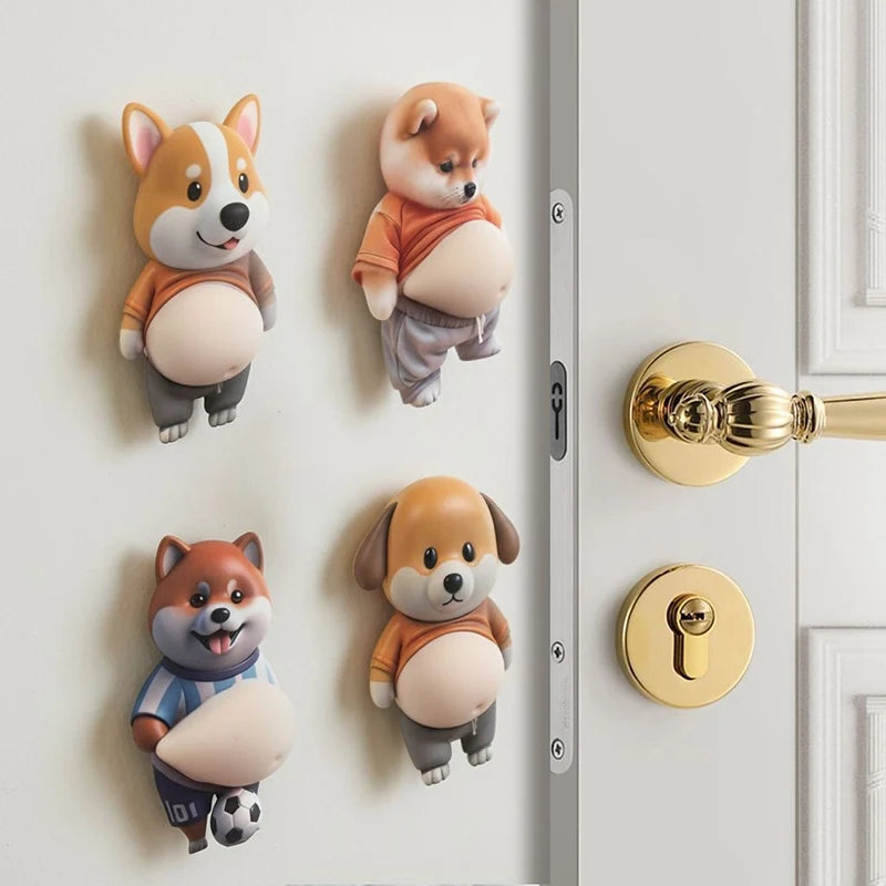 Cute Shiba Inu Silicone Belly Door Stopper,Self-Adhesive Sticker Door Stop ,Anti-Collision Stickers For Home Car Door Protector