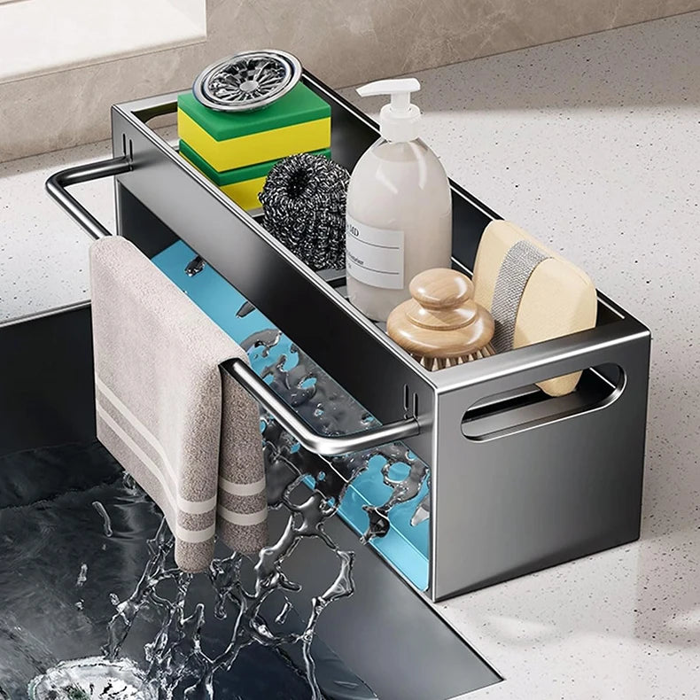 Extra Large Carbon Steel Sink Caddy Kitchen Sponge Holder with Soap Dish Countertop Organizer Rack for Kitchen Sink Accessories