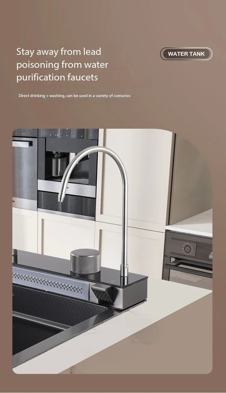 5.0MM Double Waterfall Sink Embossed Stainless Steel Kitchen Sink Large Single Slot Digital Display Wash Basin Dishwashing pond