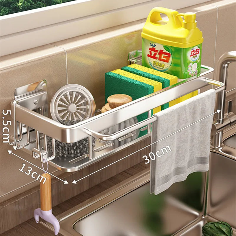 Kitchen Hanging Storage Rack Shelf Towel Sponge Drain Organizer Alumimum Sink Drain Rack Basket Bathroom Shampoo Towel Holder