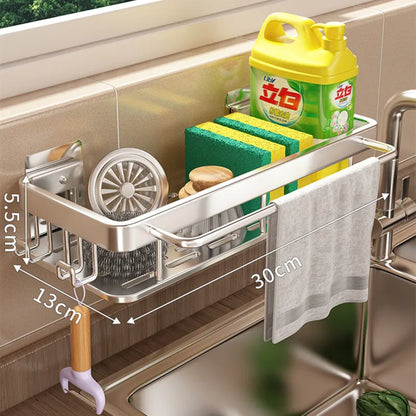 Kitchen Hanging Storage Rack Shelf Towel Sponge Drain Organizer Alumimum Sink Drain Rack Basket Bathroom Shampoo Towel Holder