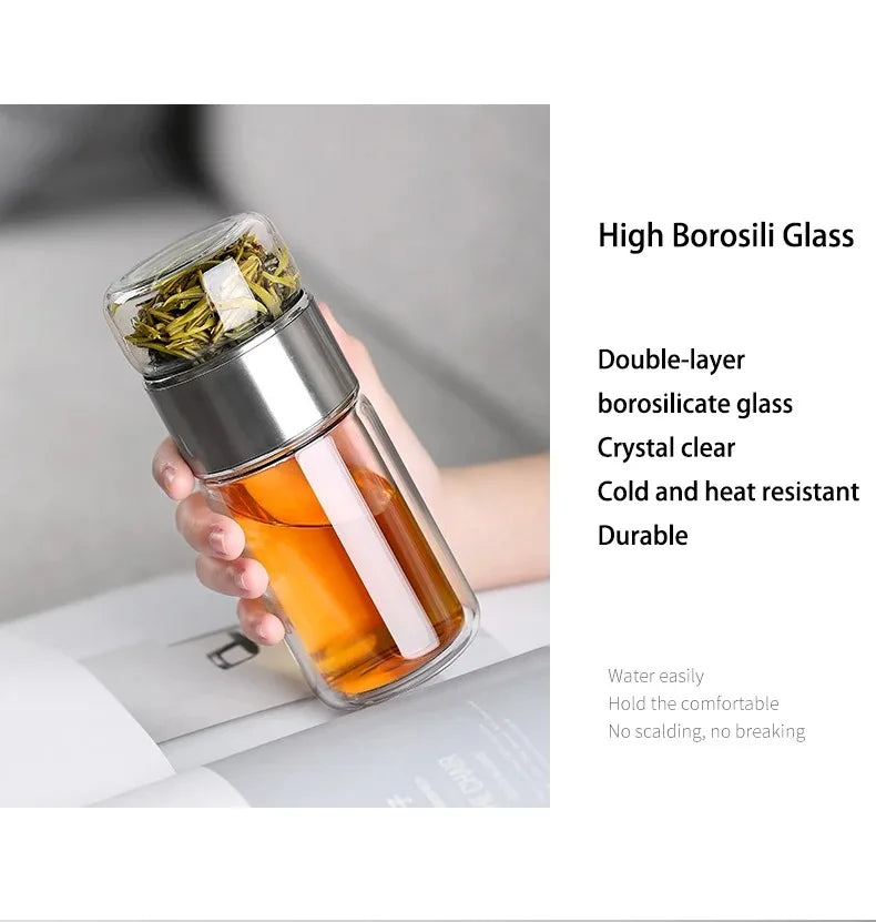 390ML Tea Water Bottle High Borosilicate Glass Double Layer Tea Water Cup Infuser Tumbler Drinkware Water Bottle With Tea Filter
