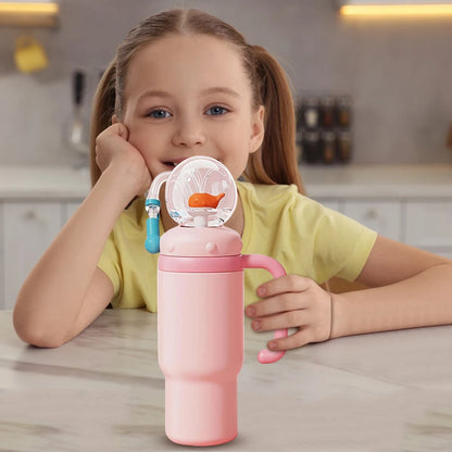 710ML Stainless Steel Whale Fountain Tumbler with Handle Leak Proof Whale Squirt Drinking Cup Water Bottle with Straw Cute Gift