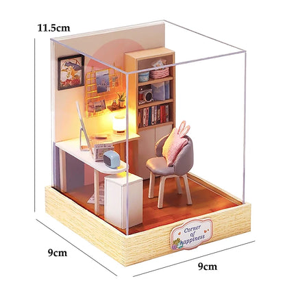 DIY Book Nook Kit Wooden Doll House 3D Puzzle Assembly Toy Home Bookend  Bookshelf Insert With Furniture Toys For Christmas Gift