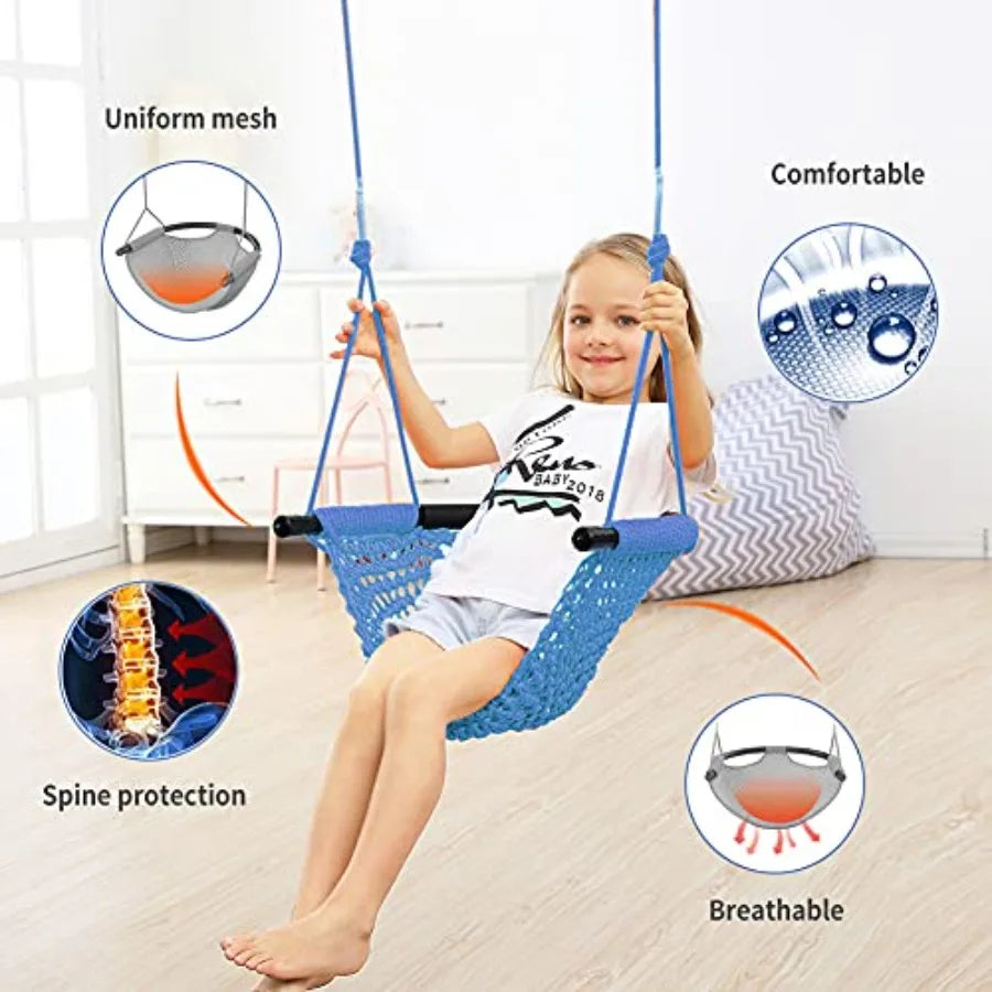 Hand-Knitting Toddler Swing + Pull Up Bar for Doorway Adjustable Width Workout Bars Swing Seat for with Adjustable Ropes for He