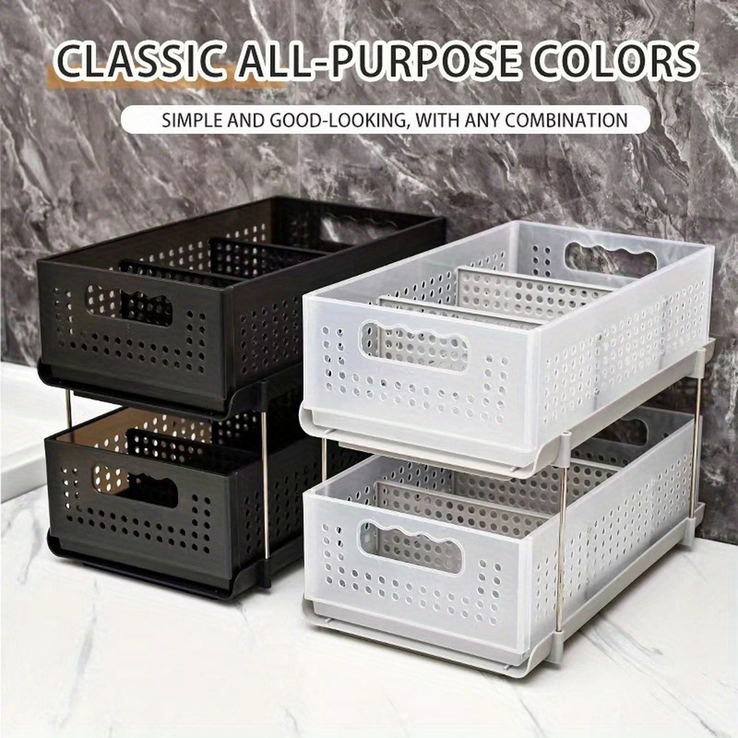 2-Tier Pull Out Cabinet Organizers Portable Easy Access Slide-Out Storage for Kitchen Bathroom and Pantry Storage