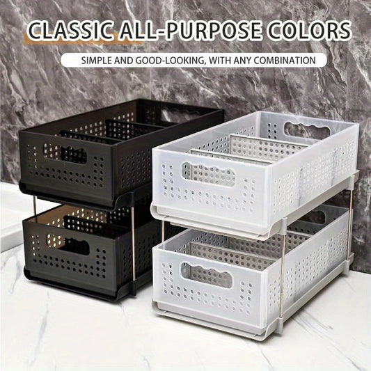 2-Tier Pull Out Cabinet Organizers Portable Easy Access Slide-Out Storage for Kitchen Bathroom and Pantry Storage