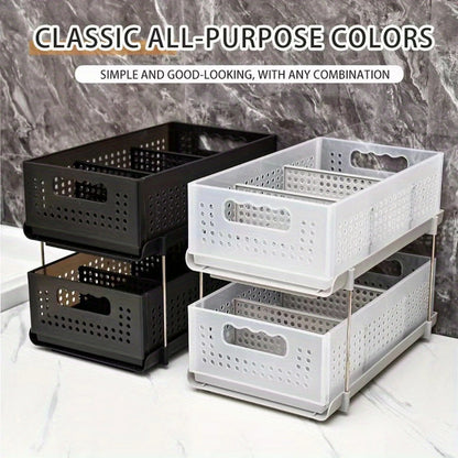 2-Tier Pull Out Cabinet Organizers Portable Easy Access Slide-Out Storage for Kitchen Bathroom and Pantry Storage