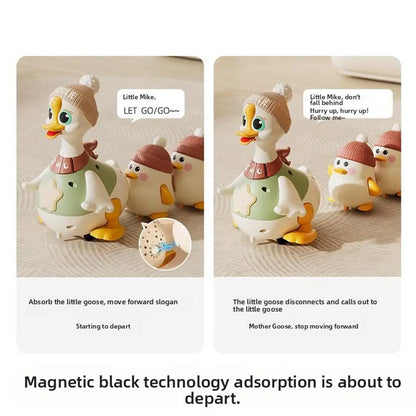 y Cartoon Swing Duck Toy Press Vehicles Glide Animal Inertia Pull Back Cars Electric Swing Duck with Baby Goose Dancing Toys