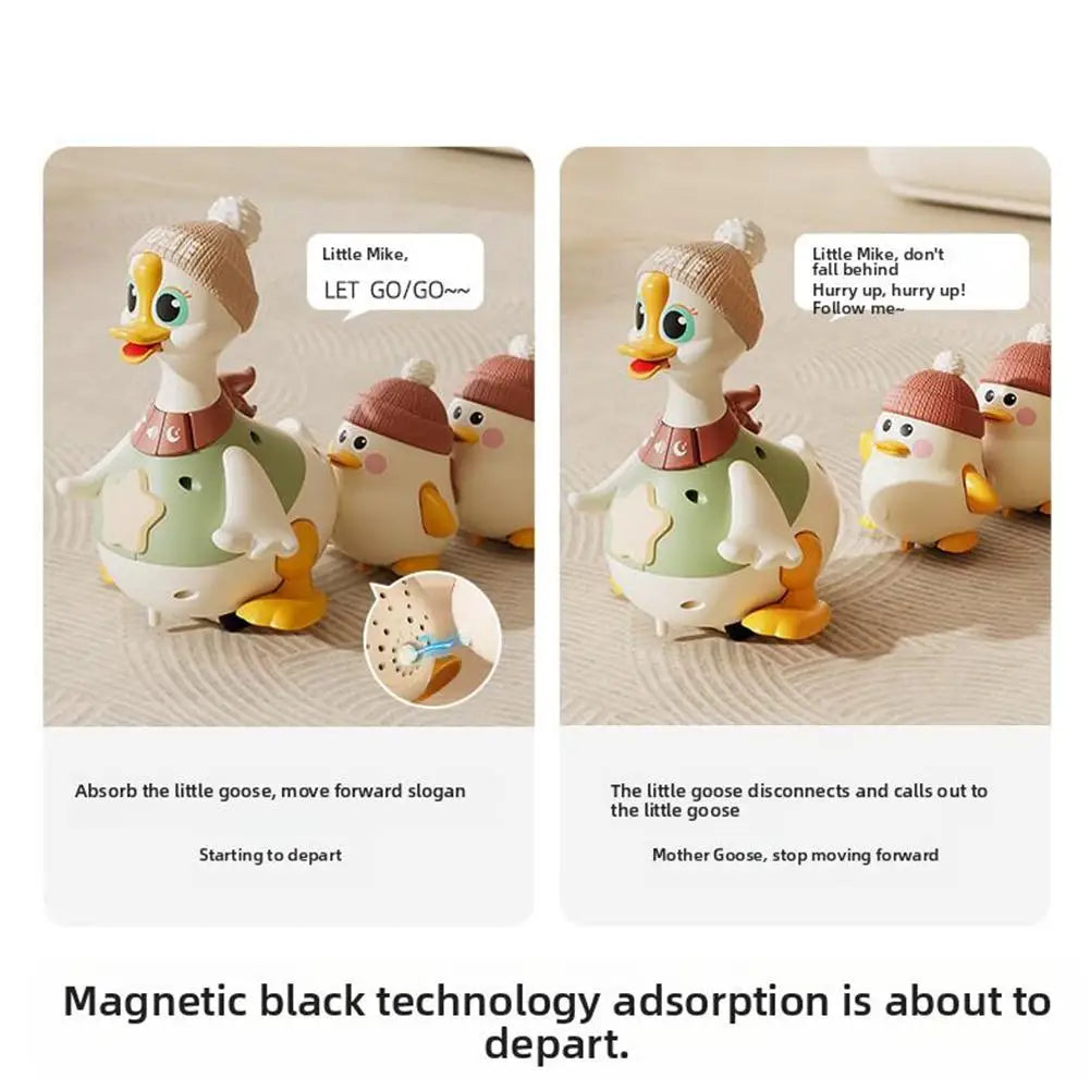 y Cartoon Swing Duck Toy Press Vehicles Glide Animal Inertia Pull Back Cars Electric Swing Duck with Baby Goose Dancing Toys