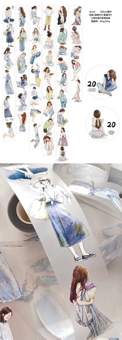DingDing Vintage Weekend Girl 20 Washi PET Tape for Card Making Decoration DIY Scrapbooking Plan Stickers