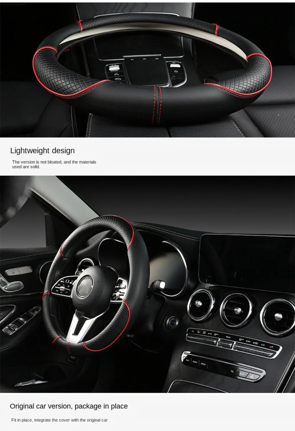 Anti Slip Steering Wheel Cover Leather Breathable Steer Wheel Protector Red Blue Strip Trim Steering Cover for Fits 37.5-38cm