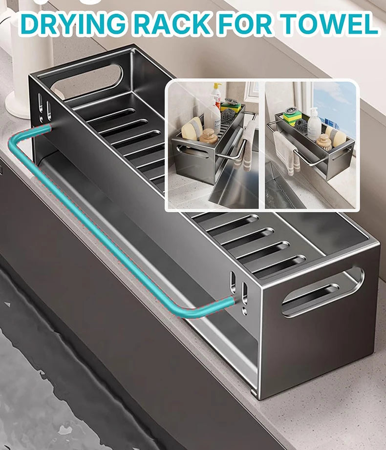 Extra Large Carbon Steel Sink Caddy Kitchen Sponge Holder with Soap Dish Countertop Organizer Rack for Kitchen Sink Accessories