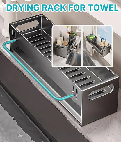 Extra Large Carbon Steel Sink Caddy Kitchen Sponge Holder with Soap Dish Countertop Organizer Rack for Kitchen Sink Accessories
