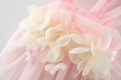 Sweet Flower Fairy Baby Girl Party Dresses Summer Solid Color Mesh Princess Evening Dress Kids Costume 0 to 3 Years Old Children