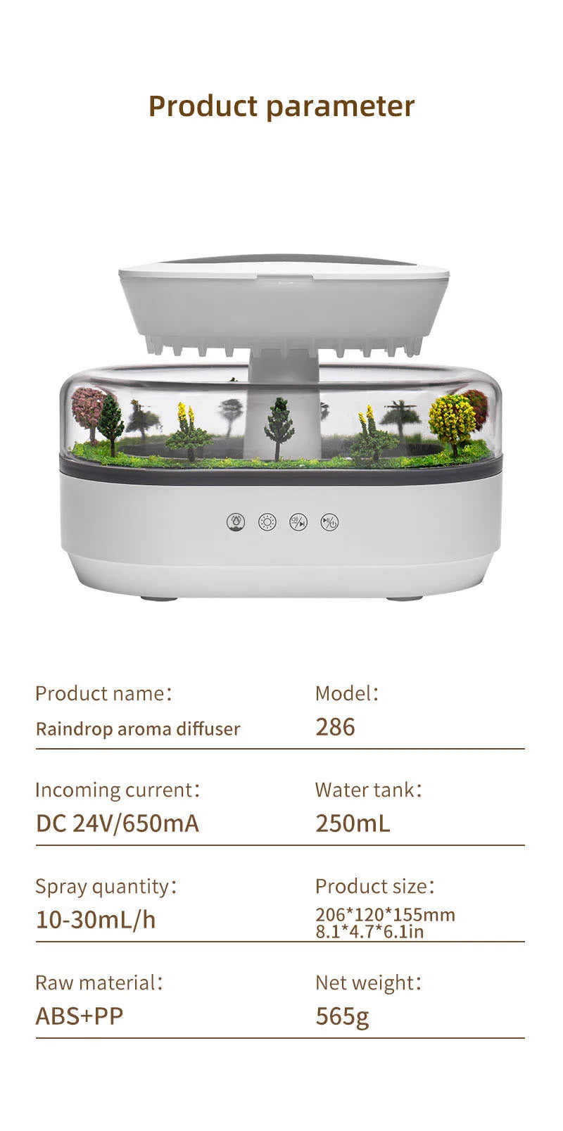 250ml Raindrop Aroma Diffuser with Color Light