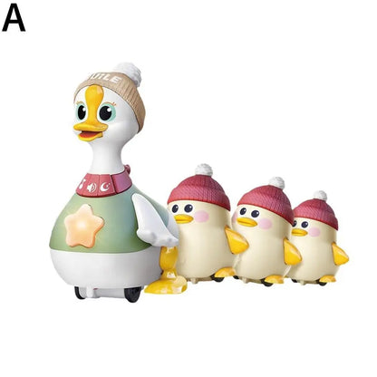 y Cartoon Swing Duck Toy Press Vehicles Glide Animal Inertia Pull Back Cars Electric Swing Duck with Baby Goose Dancing Toys