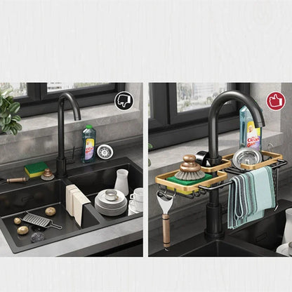 Kitchen Space Aluminum Sink Drain Rack Sponge Storage Faucet Holder Soap Drainer Shelf Basket Organizer Bathroom Accessories