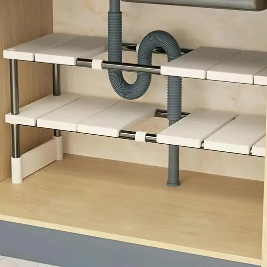 Adjustable Under-Sink Storage Rack - Stainless Steel Multi-Layer Space-Saving Storage