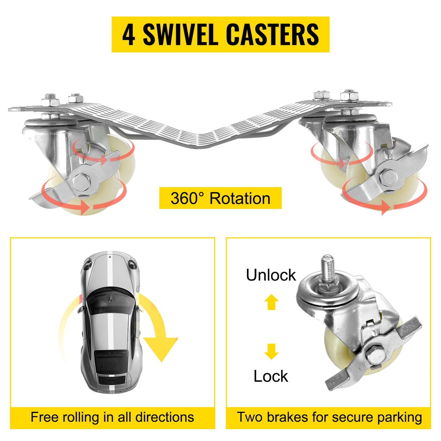 SucceBuy Vehicle Positioning Wheel Dollies 680Kg Per Dolly 2Pcs Car Wheel Dollies Car Skate Dolly Van Positioning Garage Jack